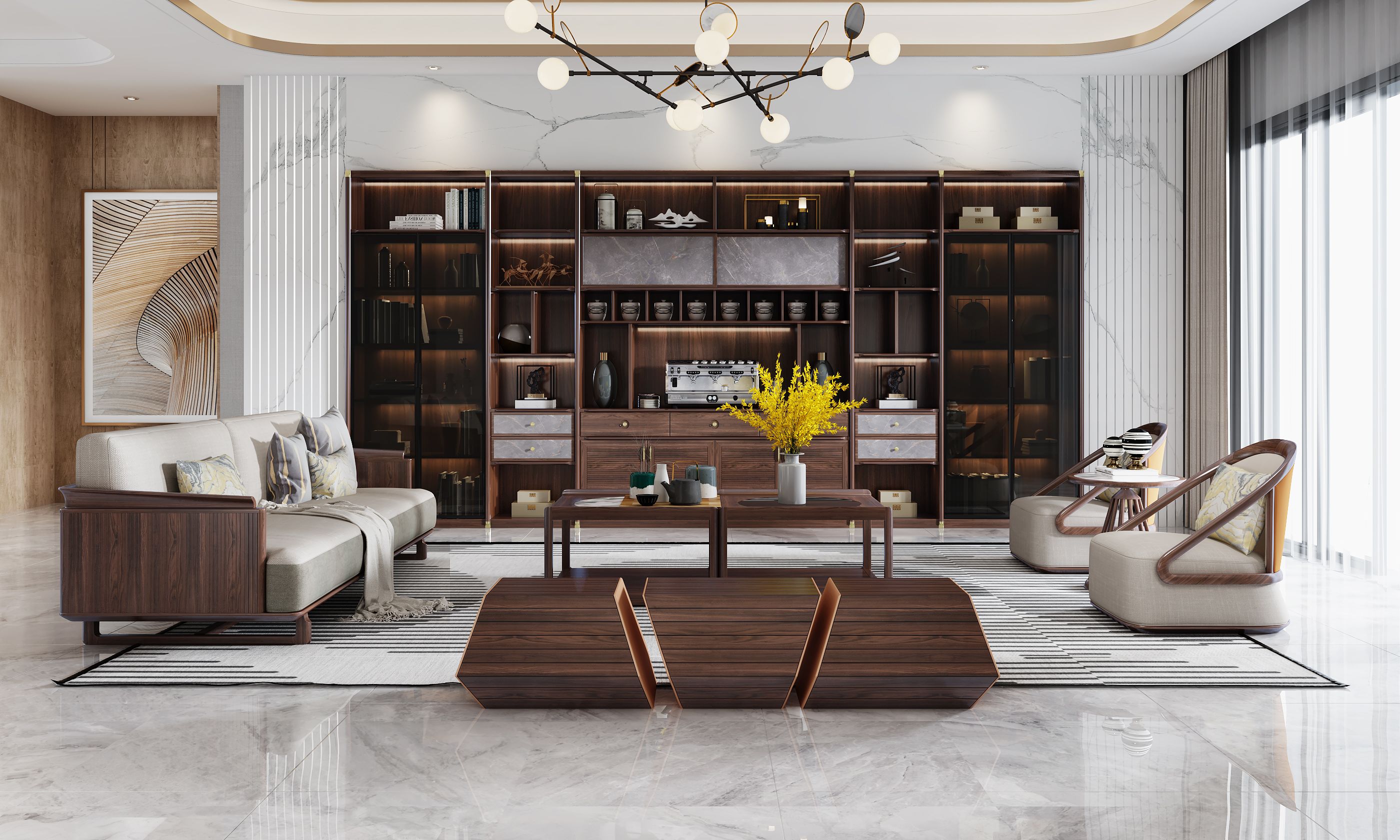 2020青岛国际家具展1分钟新品播报亚达金鹰鸿禧系列尽显简奢新中式